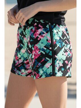 Fabletics Womens Size Small Eloise" Pink Blue Floral Athletic Shorts Zip Pockets